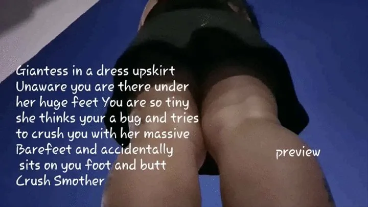 Giantess in a dress upskirt Unaware you are there under her huge feet You are so tiny she thinks your a bug and tries to crush you with her massive Barefeet and accidentally sits on you foot and butt Crush Smother mkv