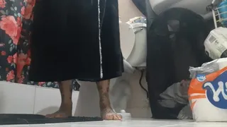 Giantess Lolas Sexy Feet as she walks around in her bathrobe and goes to the bathroom The Daily Dump Toilet Fetish Time