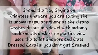 Spend the Day Spying on Giantess unaware you are so tiny she is unaware you are there as she cleans washes dishes in a towel with nothing underneath upskirt no panties view uses the toilet Showers and Gets Dressed Careful you dont get Crushed mkv
