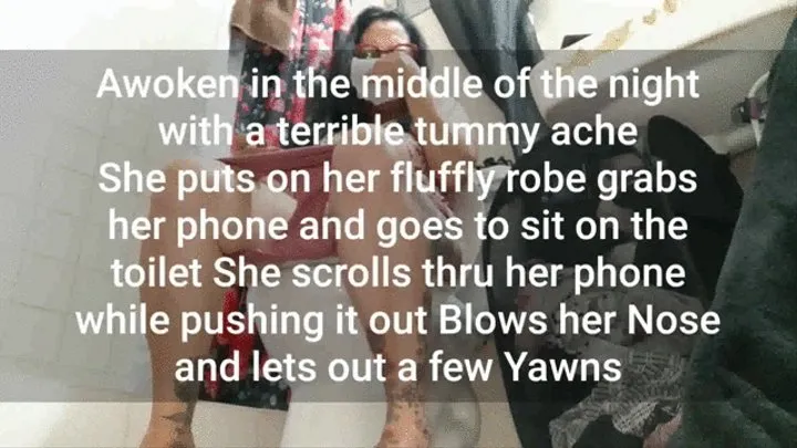 Tired milf Awoken in the middle of the night with a terrible tummy ache She puts on her fluffly robe grabs her phone and goes to sit on the toilet She scrolls thru her phone while pushing it out Blows her Nose and lets out a few Yawns toilet fetish voyeu