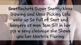 SnotRockets Super Snotty Nose Blowing and Picking Lola woke up So full of Snot and boogers at mon 3am Sill in her pjs w sexy cleavage and her bathrobe she Shows you how the snot mkv