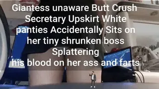 Giantess unaware Butt Crush Secretary Upskirt White panties Accidentally Sits on her tiny shrunken boss Splattering his body on her ass leaving red drips and farts avi