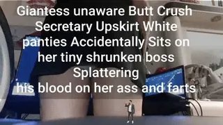 Giantess unaware Butt Crush Secretary Upskirt White panties Accidentally Sits on her tiny shrunken boss Splattering his body on her ass leaving red drips and farts mkv