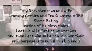 Tiny Shrunken man and wife Crunchy Cookies and Tea Giantess VORE Slomo Eating eating of helpless tinies i eat his wife first as he watches and then i eat him so he can join her their only purpose is to nurish my big body mkv