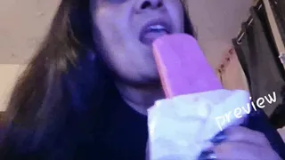 IceCreamPoP Licking and Sucking Mouth Tongue Teeth and Uvula Eating Fetish Fun using the wood stick as a tongue depressor to show you my uvula