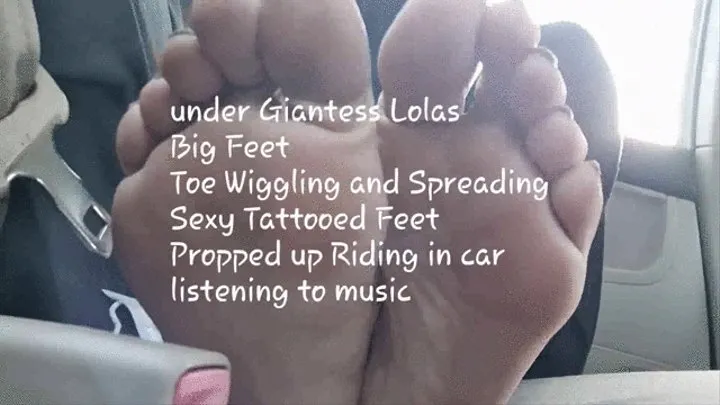 under giantess lolas Toe Wiggling and Spreading Sexy Tattooed Feet Propped up Riding in car