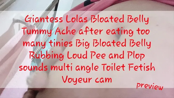 Giantess Lolas Bloated Belly Tummy Ache after eating too many tinies Big Bloated Belly Rubbing Loud Pee and Plop sounds multi angle Toilet Fetish Voyeur cam mkv