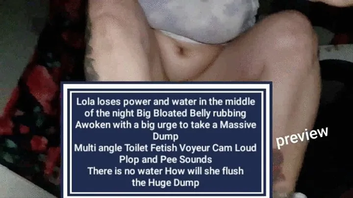 Lola loses power and water in the middle of the night Big Bloated Belly rubbing Awoken with a big urge to take a Massive Dump Multimkvgle Toilet Fetish Voyeur Cam Loud Plop and Pee Sounds There is no water How will she flush the Huge Dump