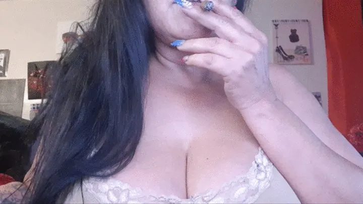 Milf Smoking Cigar DD cleavage no bra long stilleto nails