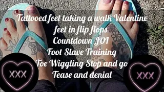 Giantess lolas Tattooed Feet in Flip Flops take a walk tease and denial Foot Fetish Slave training JOI Countdown Toe Wiggling