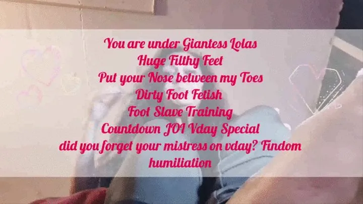 You are under Giantess Lolas Huge Filthy Feet Put your Nose between my Toes Dirty Foot Fetish Foot Slave Training Countdown JOI Vday Special did you forget your mistress on vday? Findom humiliation