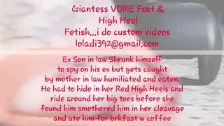 GIANTESS VORE HIGH HEEL AND FOOT FETISH Ex Step-Son in law Shrunk himself to spy on his ex but gets caught by step-mother in law humiliated mkv