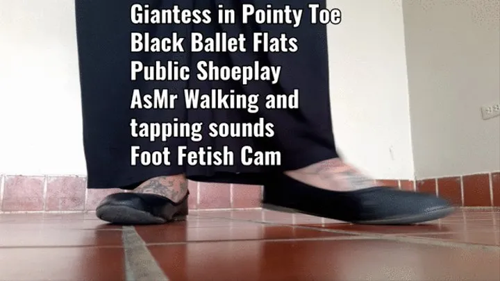 Giantess in Pointy Toe Black Ballet Flats Public Shoeplay AsMr Walking and tapping sounds Foot Fetish Cam
