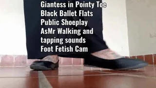 Giantess in Pointy Toe Black Ballet Flats Public Shoeplay AsMr Walking and tapping sounds Foot Fetish Cam mkv