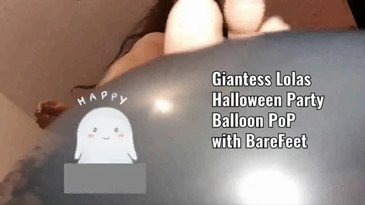 Giantess witch plays with a big black balloon with her feet