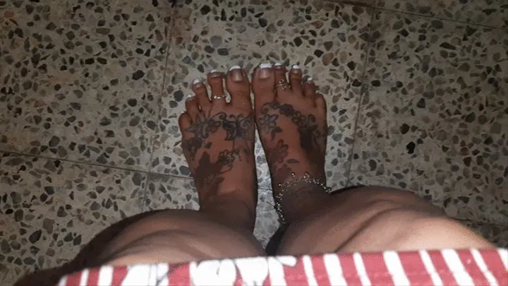 Long Toe nails closeups with French Pedicure Toe Wiggles Foot Fetish fun