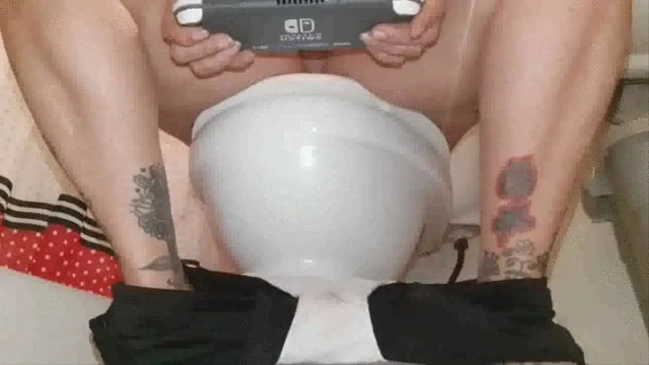 Tattooed Giantess BIG SLOW ASS SPREADING Asshole Puckering Toilet Fetish Loud Plop and Pee Sounds while playing her SwitchGames Wiping and toiletFlushing mkv