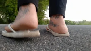 Dirty milf Soles Slapping against Dirty Worn Flip Flops Foot Fetish walking cam