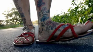 AsMr Dragging my feet as i walk sounds Giantess Lolas take a walk with me outside during corona quarantine in Red FlipFlops Shoe Play Stopping along the way i stop and wiggle my toes