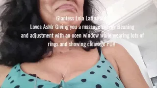 Giantess Lola Latina Milf Loves AsMr Giving you a massage Energy cleaning and adjustment with an ooen window while wearing lots of rings and showing cleavage POV