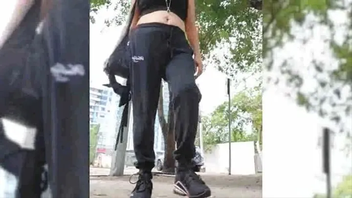 Giantess Lola Latina milf takes a urban hike on a hot day in black Puna Sweaty Smelly Socks & Sneakers crop top & sweatpants workout clothes She gets home takes them off & Sneezes alot because of the Stench mkv