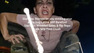 Giantess towers over you trees and buildings Stomps on you thinking your a tiny bug Latina Milf Barefoot Giantess Wrinkled Soles & flip flops Late Nite Foot Crush