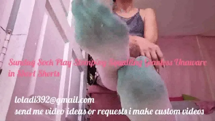 Sock Play Stomping Squatting Giantess Unaware in Short Shorts