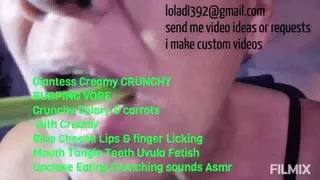 Giantess Creamy CRUNCHY BURPING VORE Crunchy Celery & carrots with Creamy Blue Cheese Lips & finger Licking Mouth Tongie Teeth Uvula Fetish Upclose Eating Crunching sounds Asmr