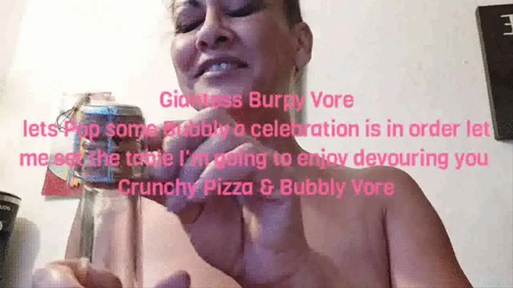 Giantess Burpy Vore lets Pop some Bubbly a celebration is in order let me set the table I'm going to enjoy devouring you Crunchy Pizza & Bubbly Vore mkv