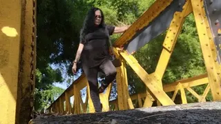 Latina Milf Giantess Lola Toe Tapping Stomping in Stappy Silver Sandals Shoe Play on a loud Old Metal Bridge