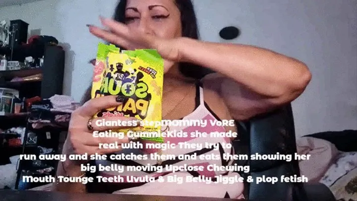 Giantess stepMOMMY VoRE Eating GummieKids she made real with magic They try to run away and she catches them and eats them showing her big belly moving Upclose Chewing Mouth Tounge Teeth Uvula & Big Belly Jiggle & plop fetish