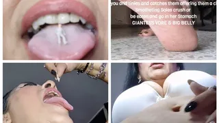 Stomping Sexy Soles or Stomach Giantess Towers over you in bra and thong panties big jiggly belly chases after you and tinies and catches them offering them a choice Smotheting Soles crush or be eaten and go in her Stomach GIANTESS VORE & BIG BELLY