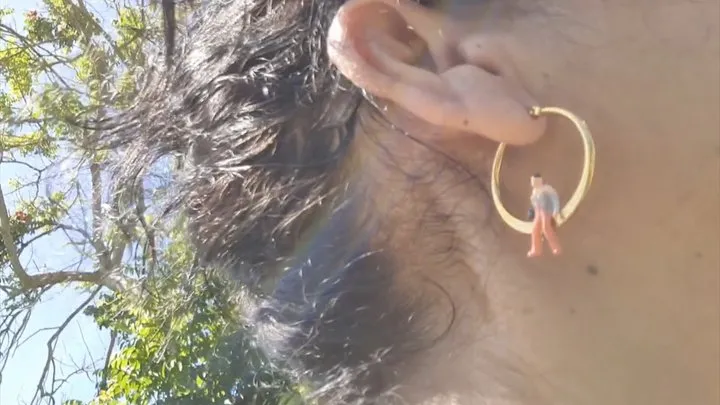 GIANTESS LATINA MILF unaware She has a tiny man trapped swinging and dangling from her hoop earring inside & outside taking a walk then back home on a hot day sweaty neack & ear fetish