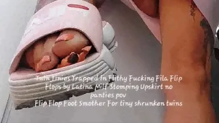 Twin Tinies Trapped in Flithy Fucking Fila Flip Flops by Latina Milf Stomping Upskirt no panties pov Flip Flop Foot Smother For tiny shrunken twins