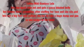 Latina Mild Giantess Lola Eats too much take out and gets a gassy bloated belly her tummy starts grumbling after stuffing her face and she sits and lets out a big Fart and realises she has to take a huge dump and pee so she rushes to the toilet mkv