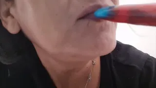 Sexy Sucking Lips Tongue Mouth Fetish Ice Pop licking & Sucking & Kisses Extreme Closeups