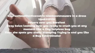 SxyFootSmotherExecutrix GiantessUnaware in a dress UpskirtPOV Towers over you Barefoot Sexy Soles looming over you ready to crush you at any moment like a tiny helpless bug Then she spots you starts Stomping Trying to end you like a Bug Exterminator