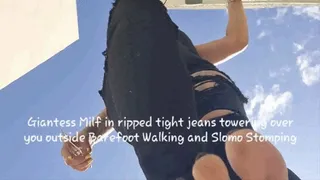 Giantess Milf in ripped tight jeans towering over you outside Barefoot Walking and Slomo Stomping mkv