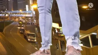Giantess Milf Dirty Barefoot in tight jeans & a see thru fishnet top Rampage thru city