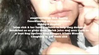 stepMOMMYs Sick Snotty Giantess NoseBlowing on tiny Shrunken Hubby & stepSon lolas sick & her family refuses to help they demand breakfast so se gives them shrink juice and uses them as a Snot Rag Upclose Snot Boogers &Nose Blowing Coughing to get them