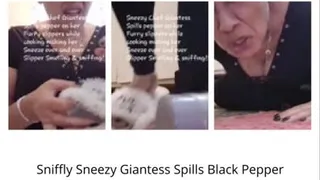 Sneezy Chef Giantess Spills pepper on her Furry slippers while cooking making her Sneeze over and over Slipper Smelling & sniffing!!