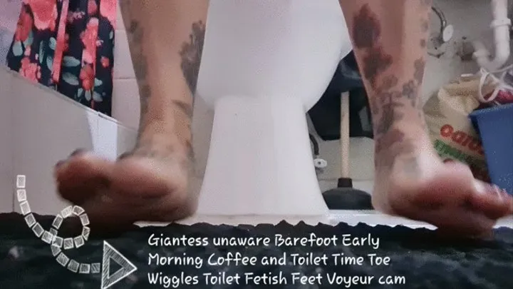 Giantess unaware Barefoot Early Morning Coffee and Toilet Time Toe Wiggles Toilet Fetish Feet Voyeur cam