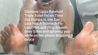 Giantess Lolas Barefoot Triple Toilet Fetish Time 3xs Dumps in one Day Lola Has A Stomach Flu Loud Pee and Plop Sounds Sexy Soles and Ignoring you while on her phone dropping A deuce mkv