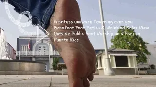 Giantess unaware wearing jeans Towering over you Barefoot Foot Fetish & Wrinkled Soles View Outside Public Foot Worship un a Park in Puerto Rico