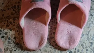 Under Giantess unaware Dirty Sweaty Pink Slippers Shoe Play Dipping & Dangling Sexy Soles Wrinkled Soles Show