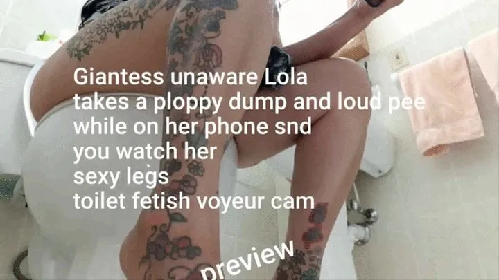 Giantess unaware Lola takes a ploppy dump and loud pee while on her phone and you watch her sexy legs toilet fetish voyeur cam