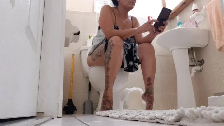 Giantess unaware using her phone Toilet Fetish Voyeur cam