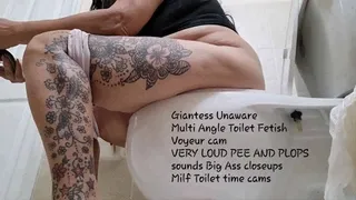Giantess Unaware Multi Angle Toilet Fetish Voyeur cam VERY LOUD PEE AND PLOPS sounds Big Ass closeups Milf Toilet time cams