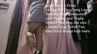 Giantess in a Dress Latina Milf Sexy Long Legs Dancing Strong muscular Calf Muscles and Thighs Upskirt Twerking Ass view Crossed Legs Fetish Fun New Black Wedge high heels