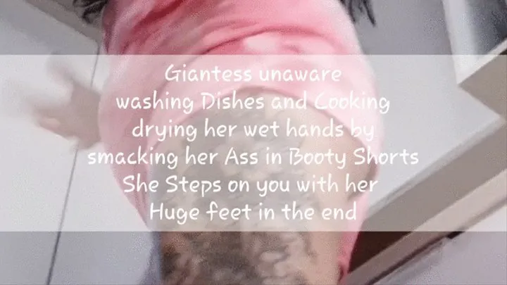 Giantess unaware washing Dishes and Cooking drying her wet hands by smacking her Ass in Booty Shorts She Steps on you with her Huge feet in the end mkv